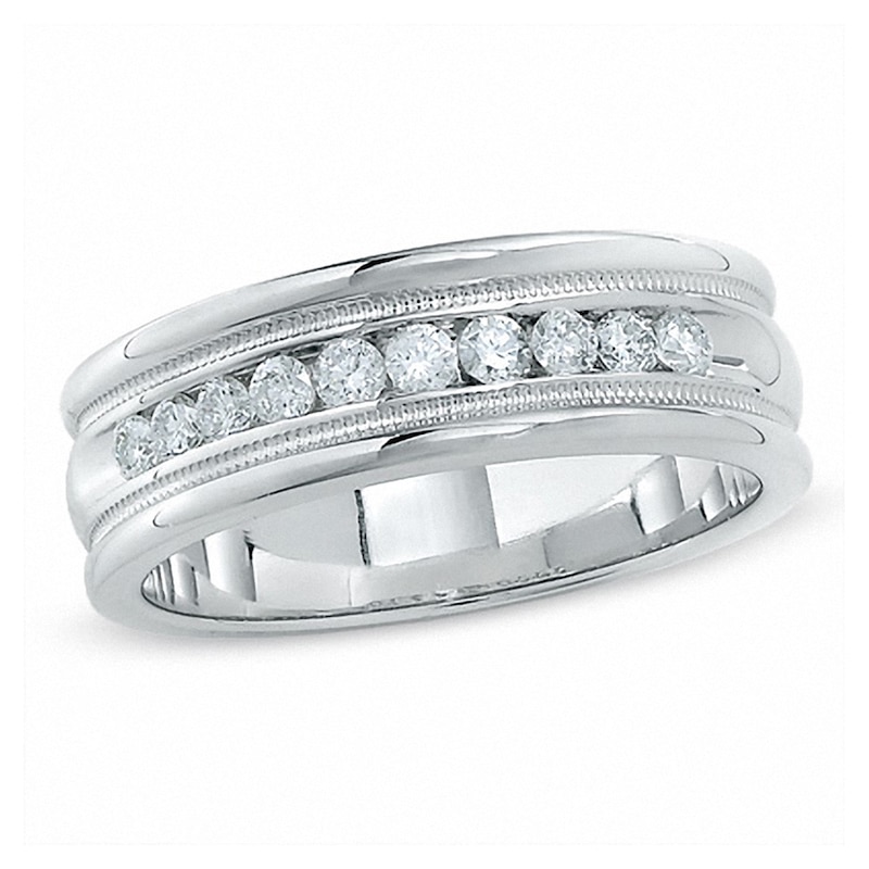 Main Image 1 of Previously Owned - 1/2 CT. T.W. Diamond Channel Milgrain Band in 14K White Gold