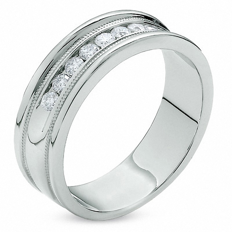 Main Image 2 of Previously Owned - 1/2 CT. T.W. Diamond Channel Milgrain Band in 14K White Gold