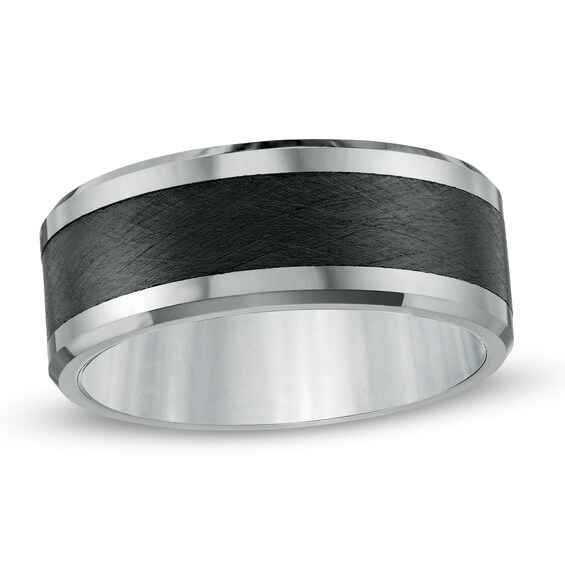 Previously Owned - 9.0mm Comfort-Fit Tungsten Carbide Wedding Band with Black Ceramic Inlay