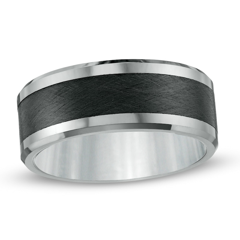 Main Image 1 of Previously Owned - 9.0mm Comfort-Fit Tungsten Carbide Wedding Band with Black Ceramic Inlay