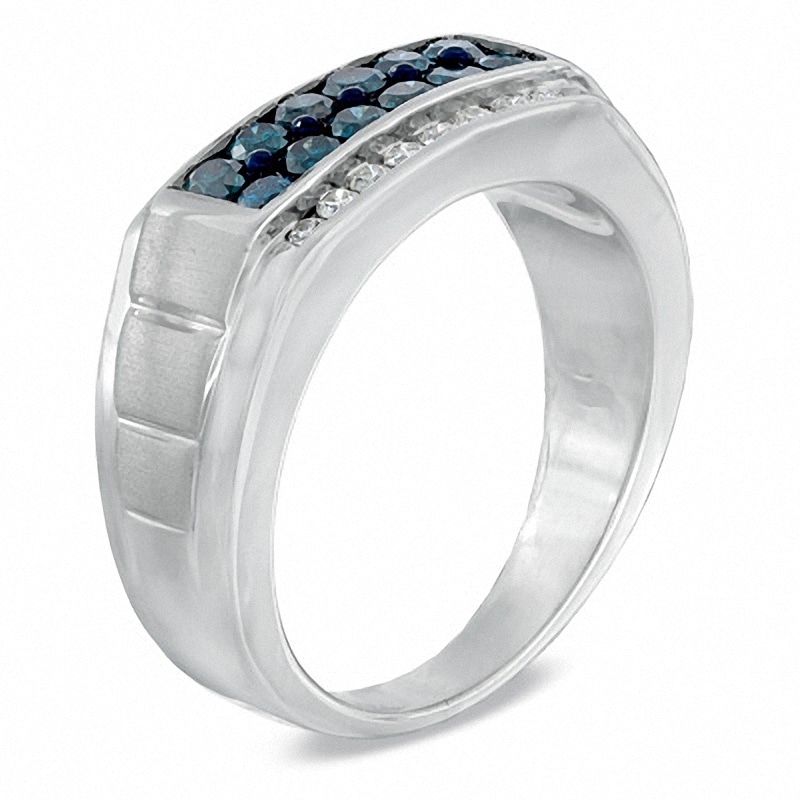 Main Image 2 of Previously Owned - 1 CT. T.W. Enhanced Blue and White Diamond Band in Sterling Silver