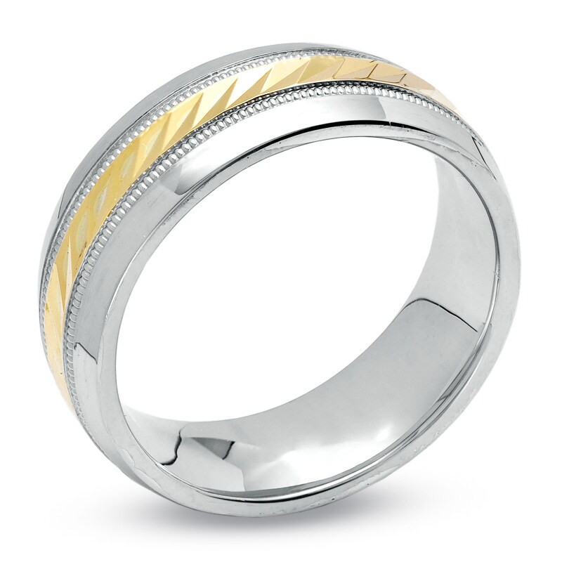 Main Image 2 of Previously Owned - 8.0mm Diamond-Cut Milgrain Wedding Band in 14K Gold and Sterling Silver