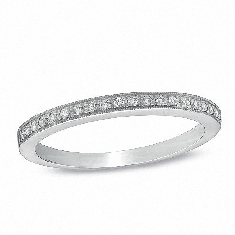 Main Image 1 of Previously Owned - 1/10 CT. T.W. Diamond Milgrain Wedding Band in 14K White Gold