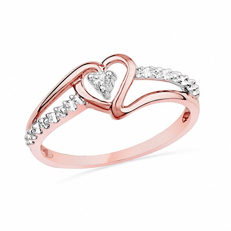 Main Image 1 of Previously Owned - Diamond Accent Heart Promise Ring in 10K Rose Gold