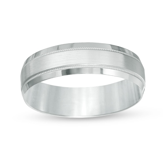 Previously Owned - 6.0mm Brushed center Wedding Band in 10K White Gold
