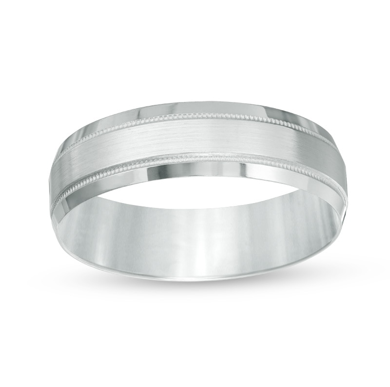 Main Image 1 of Previously Owned - Men's 6.0mm Brushed center Wedding Band in 10K White Gold