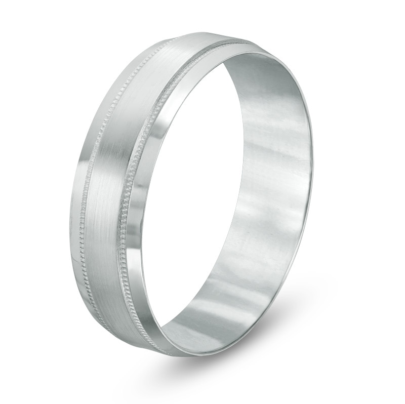 Main Image 2 of Previously Owned - Men's 6.0mm Brushed center Wedding Band in 10K White Gold