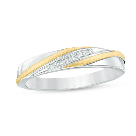Previously Owned - 1/10 CT. T.w. Diamond Marquise Slant Comfort Fit Wedding Ensemble in Sterling Silver and 14K Gold