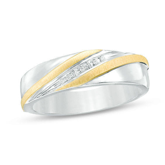 Previously Owned - 1/10 CT. T.w. Diamond Marquise Slant Comfort Fit Wedding Ensemble in Sterling Silver and 14K Gold