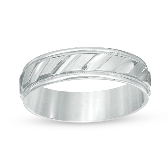 Previously Owned - 6.0mm Comfort Fit Slant Wedding Band in 14K White Gold