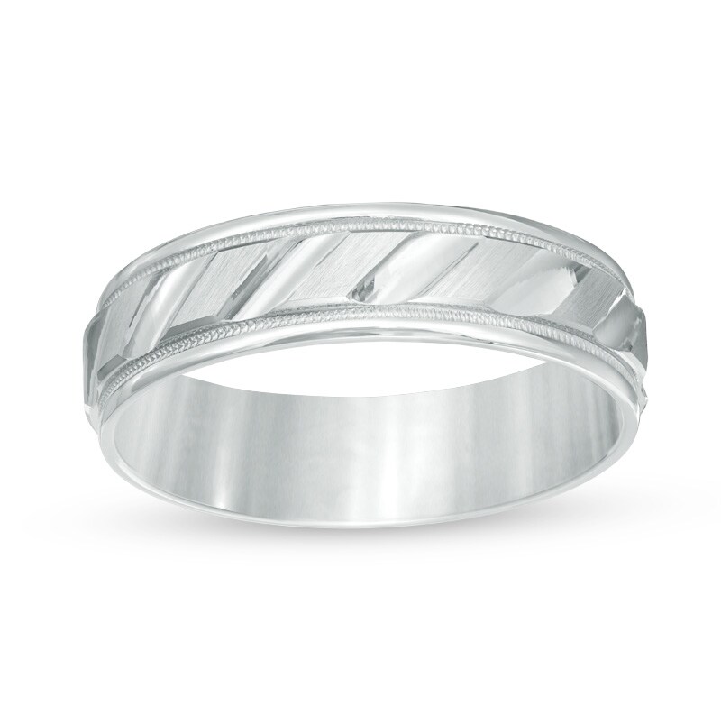 Main Image 1 of Previously Owned - 6.0mm Comfort Fit Slant Wedding Band in 14K White Gold