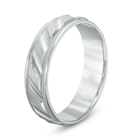 Previously Owned - 6.0mm Comfort Fit Slant Wedding Band in 14K White Gold