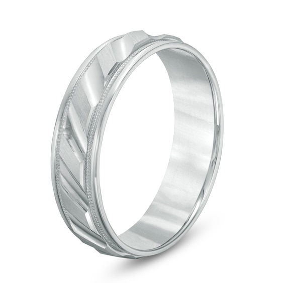 Previously Owned - Men's 6.0mm Comfort Fit Slant Wedding Band in 14K White Gold