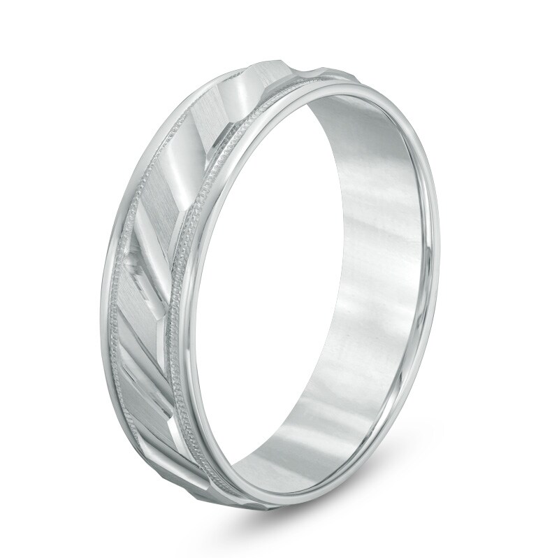 Main Image 2 of Previously Owned - 6.0mm Comfort Fit Slant Wedding Band in 14K White Gold