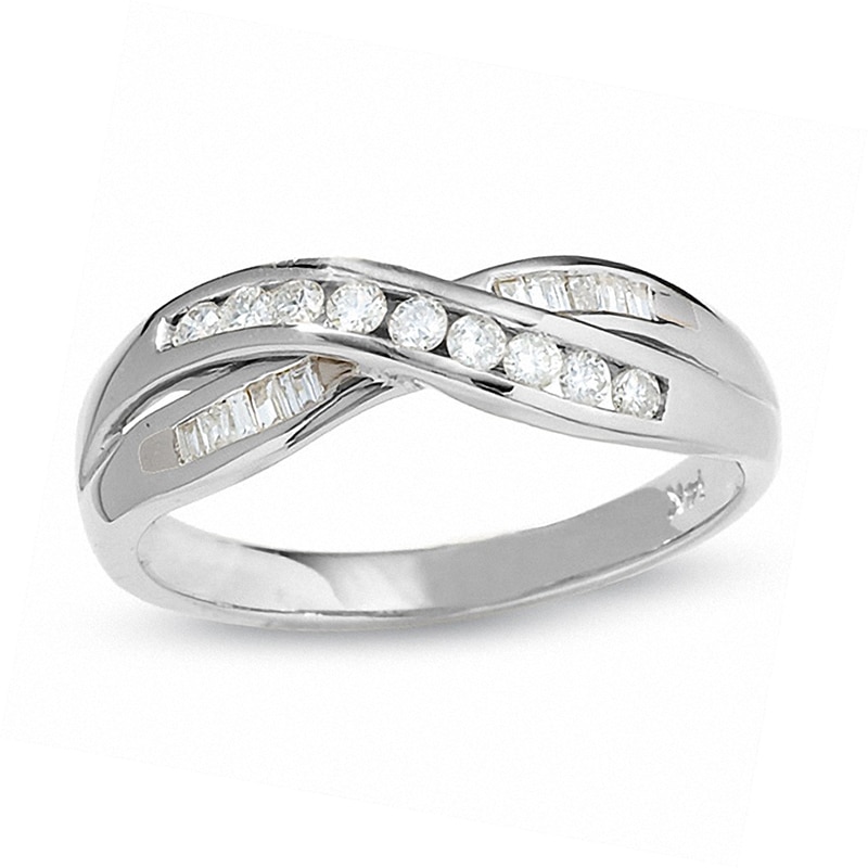 Main Image 1 of Previously Owned - 1/4 CT. T.W. Diamond Crossover Band in 14K White Gold