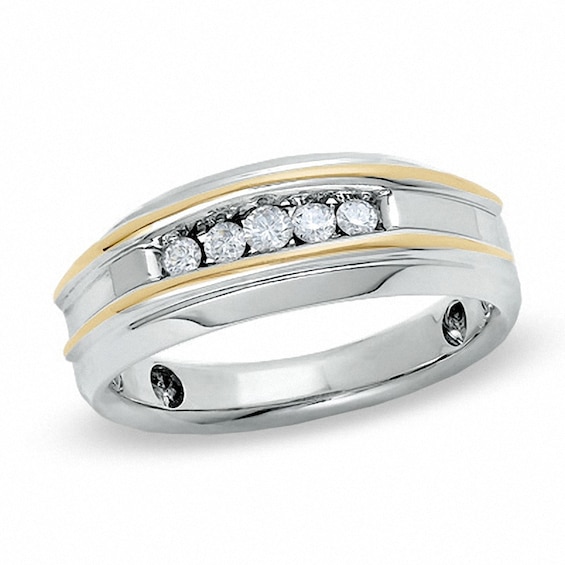 Previously Owned - Men's 1/2 CT. T.w. Diamond Five Stone Double Ribbon Band in 10K Two-Tone Gold