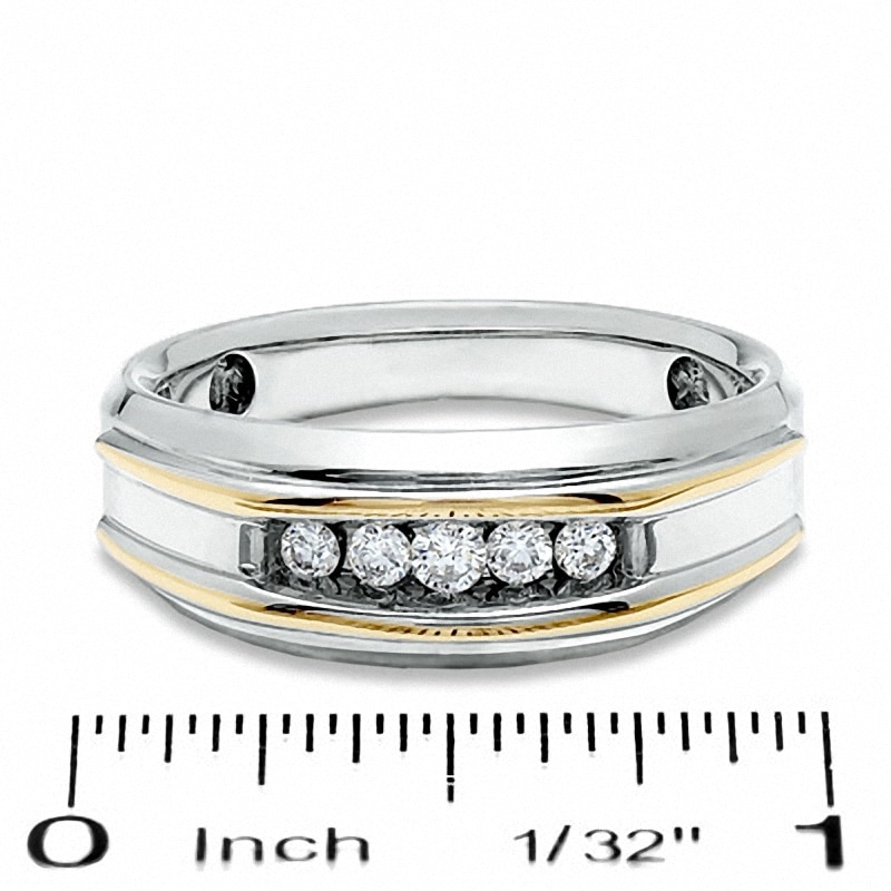 Main Image 2 of Previously Owned - Men's 1/2 CT. T.W. Diamond Five Stone Double Ribbon Band in 10K Two-Tone Gold
