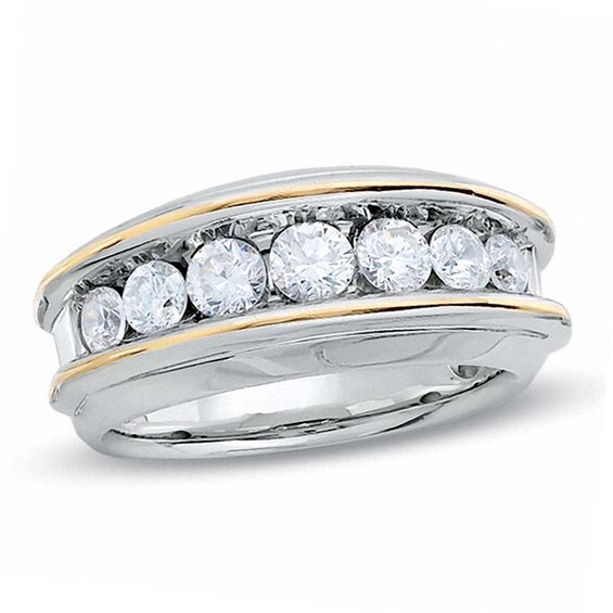 Previously Owned - 1-1/2 CT. T.w. Diamond Seven Stone Wedding Band in 10K Two-Tone Gold