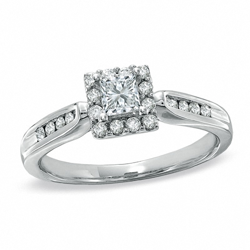 Previously Owned - 1/2 CT. T.W. Princess-Cut Diamond Framed Engagement Ring in 14K White Gold