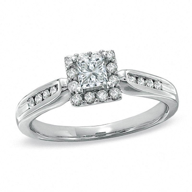 Main Image 1 of Previously Owned - 1/2 CT. T.W. Princess-Cut Diamond Framed Engagement Ring in 14K White Gold