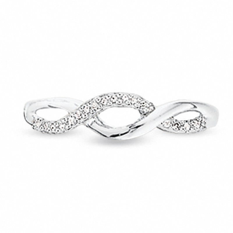 Main Image 1 of Previously Owned - 1/10 CT. T.W. Diamond Twine Ring in 10K White Gold