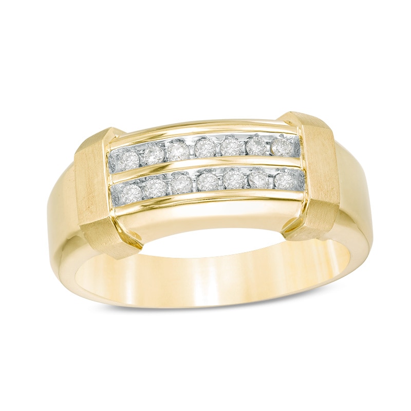Main Image 1 of Previously Owned - 1/5 CT. T.W. Diamond Double Row Wedding Band in 10K Gold