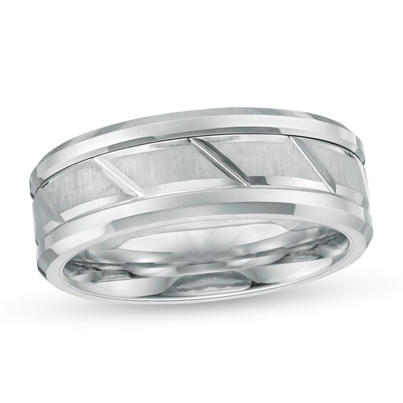 Previously Owned - 8.0mm Comfort Fit Slant Groove Tungsten Wedding Band