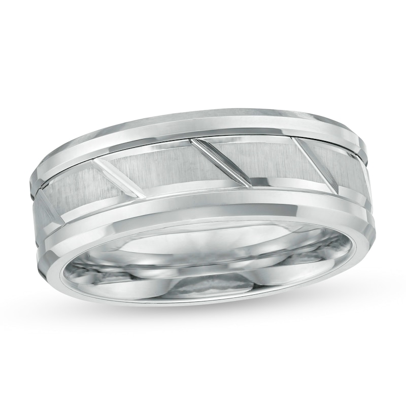 Main Image 1 of Previously Owned - 8.0mm Comfort Fit Slant Groove Tungsten Wedding Band