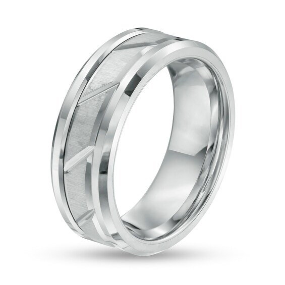 Previously Owned - 8.0mm Comfort Fit Slant Groove Tungsten Wedding Band