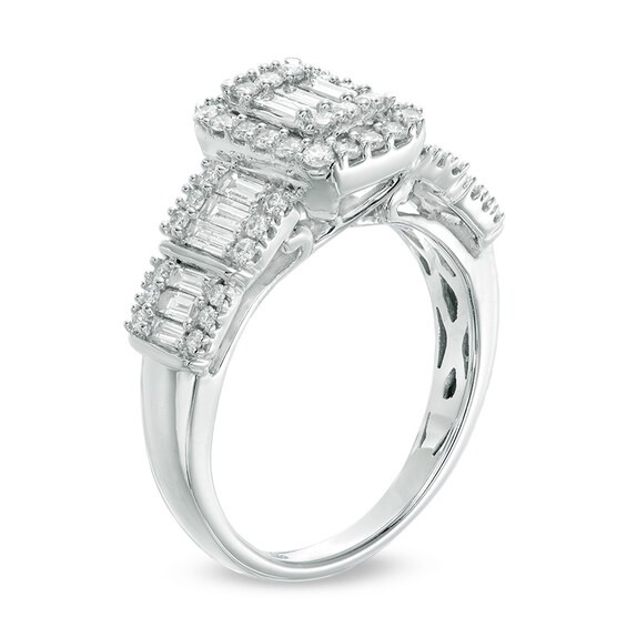 Previously Owned - 1 CT. T.w. Multi Baguette Diamond Frame Ring in 14K White Gold