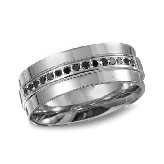 Previously Owned - 1/6 CT. T.w. Black Diamond Wedding Band in Stainless Steel