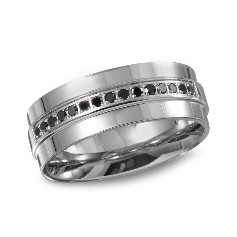 Main Image 1 of Previously Owned - 1/6 CT. T.W. Black Diamond Wedding Band in Stainless Steel