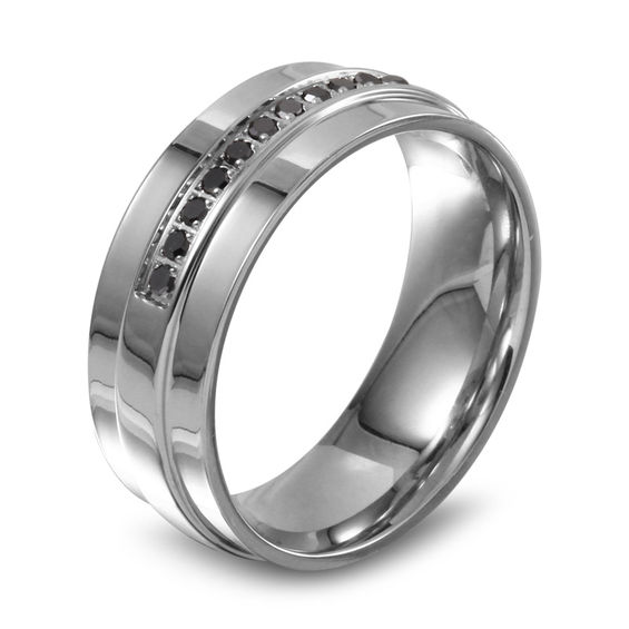 Previously Owned - 1/6 CT. T.w. Black Diamond Wedding Band in Stainless Steel