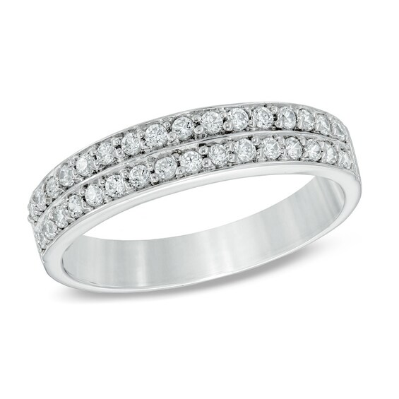 Previously Owned - 1/4 CT. T.w. Diamond Double Row Wedding Band in 10K White Gold