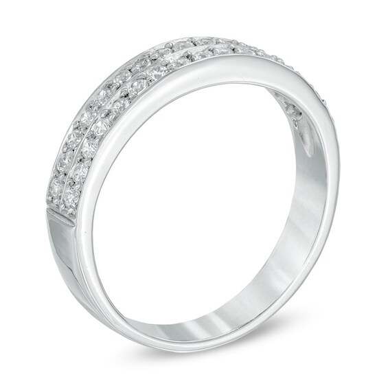 Previously Owned - 1/4 CT. T.w. Diamond Double Row Wedding Band in 10K White Gold