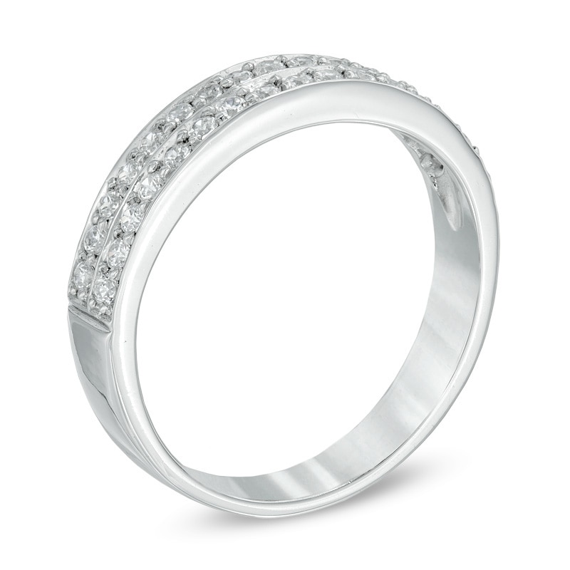 Previously Owned - 1/4 CT. T.W. Diamond Double Row Wedding Band in 10K White Gold