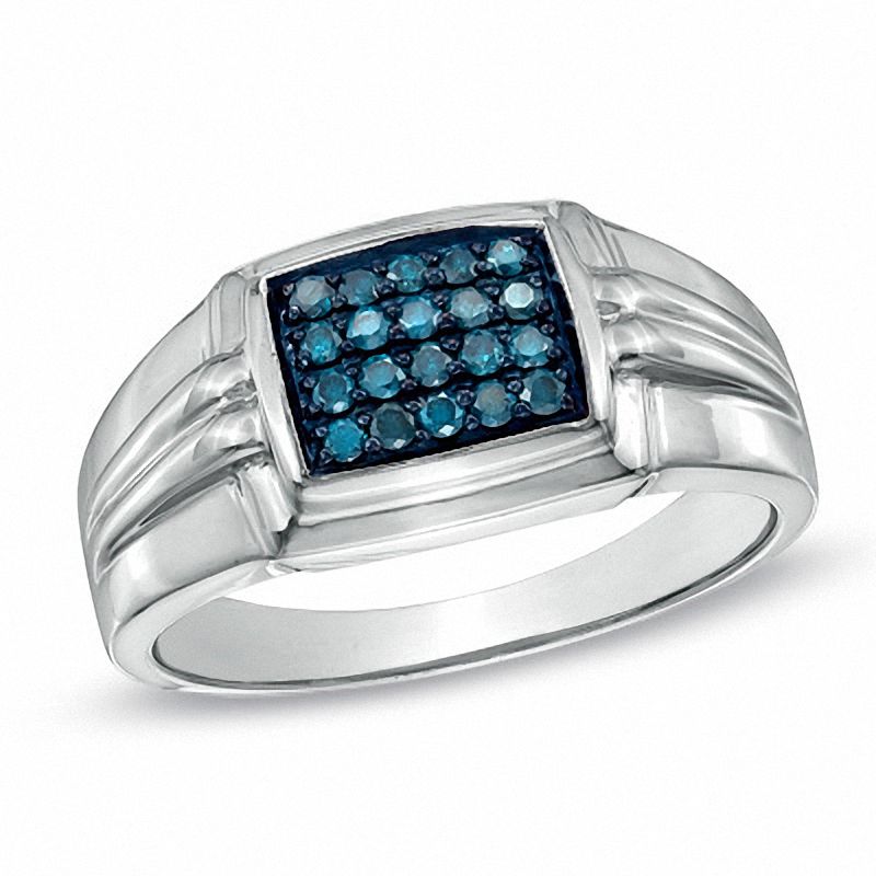 Main Image 1 of Previously Owned - Men's 1/4 CT. T.W. Enhanced Blue Diamond Comfort Fit Anniversary Band in Sterling Silver