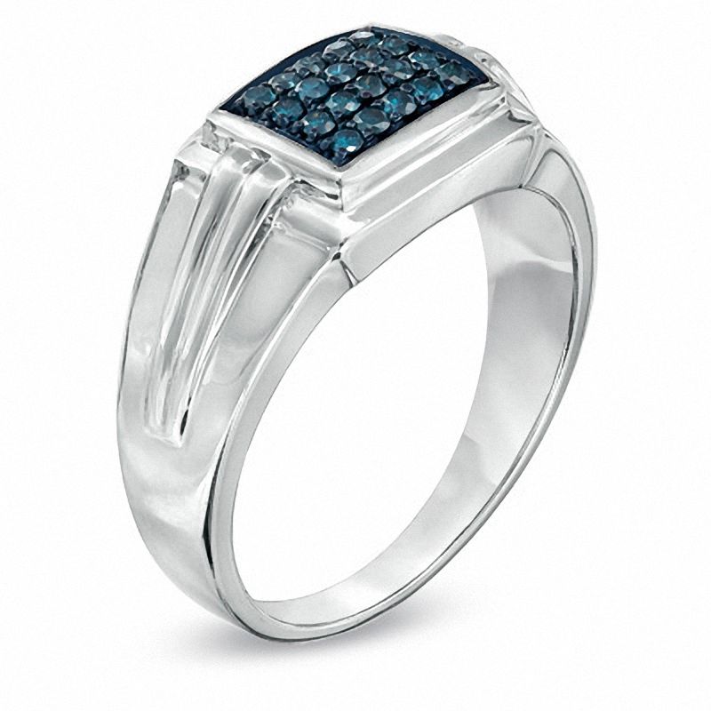 Main Image 2 of Previously Owned - Men's 1/4 CT. T.W. Enhanced Blue Diamond Comfort Fit Anniversary Band in Sterling Silver