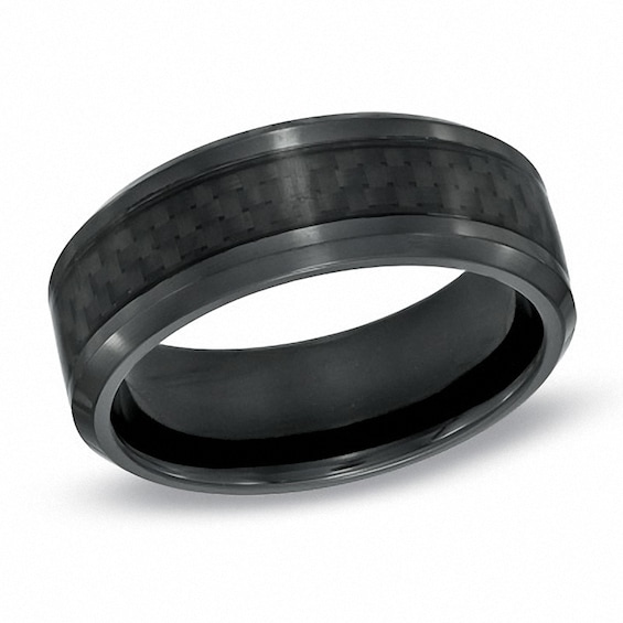 Previously Owned - 8.0mm Carbon Fiber Inlay Comfort Fit Black Titanium Wedding Band