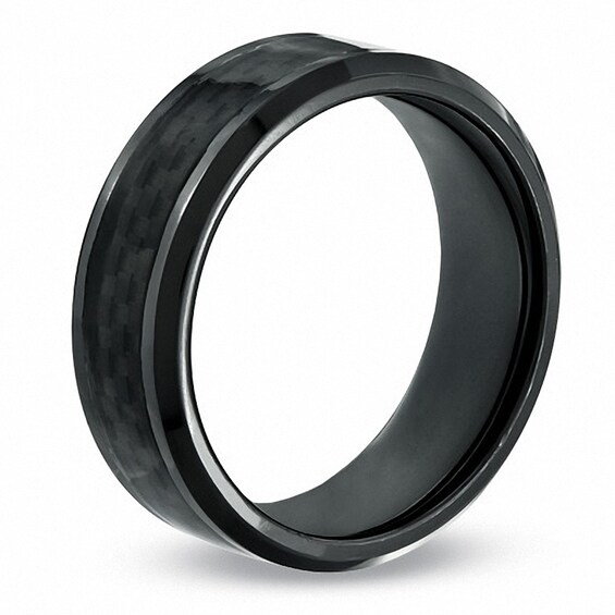 Previously Owned - 8.0mm Carbon Fiber Inlay Comfort Fit Black Titanium Wedding Band
