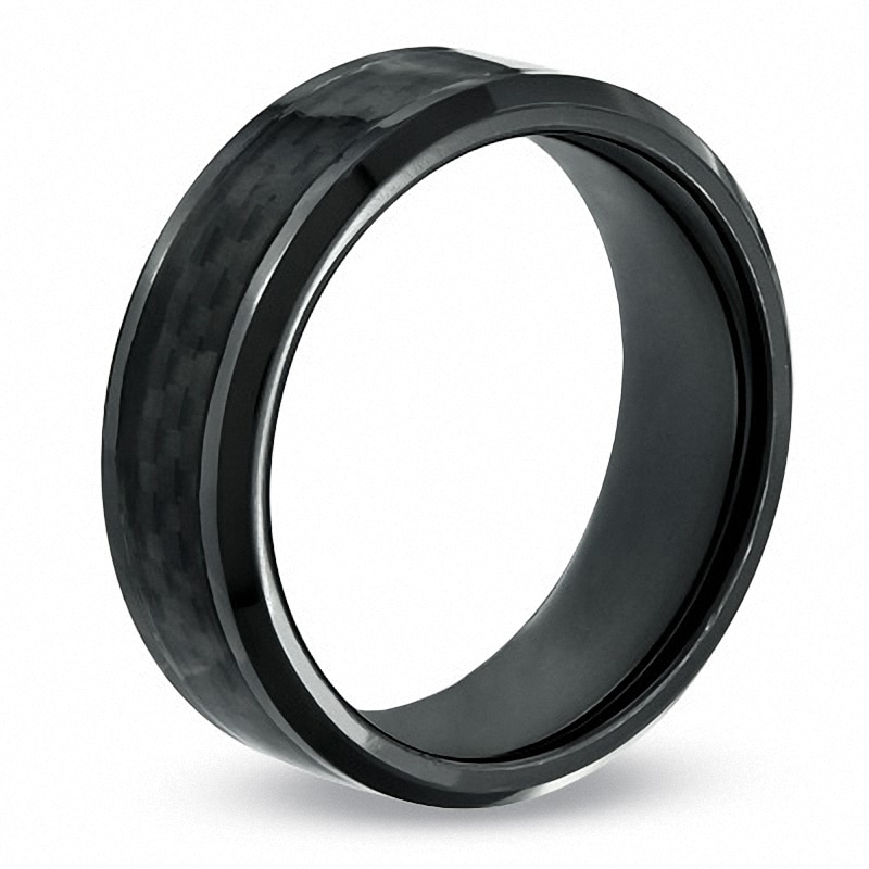 Main Image 2 of Previously Owned - Men's 8.0mm Carbon Fiber Inlay Comfort Fit Black Titanium Wedding Band