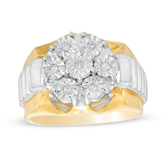 Previously Owned - Men's 1/10 CT. T.w. Diamond Ribbed Shank Ring in 10K Two-Tone Gold