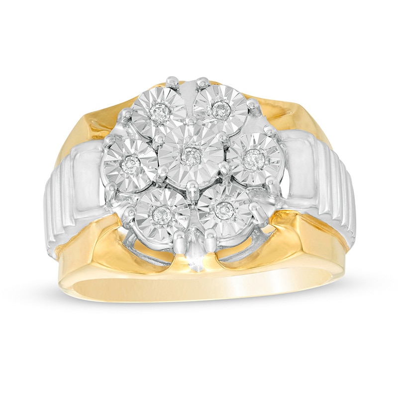 Main Image 1 of Previously Owned - 1/10 CT. T.W. Diamond Ribbed Shank Ring in 10K Two-Tone Gold