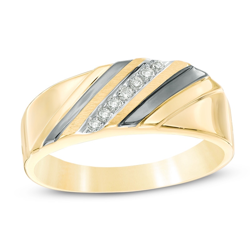 Previously Owned - Men's Diamond Accent Slant Wedding Band in 10K Gold