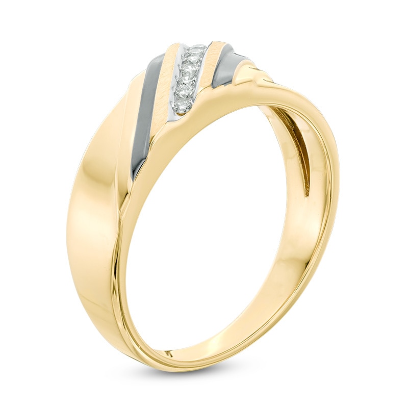 Previously Owned - Men's Diamond Accent Slant Wedding Band in 10K Gold