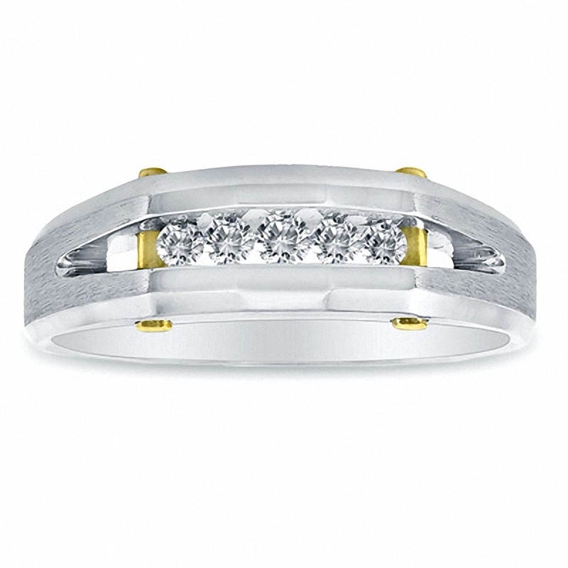 Main Image 1 of Previously Owned - Men's 1/4 CT. T.W. Diamond Five Stone Wedding Band in 14K Two-Tone Gold