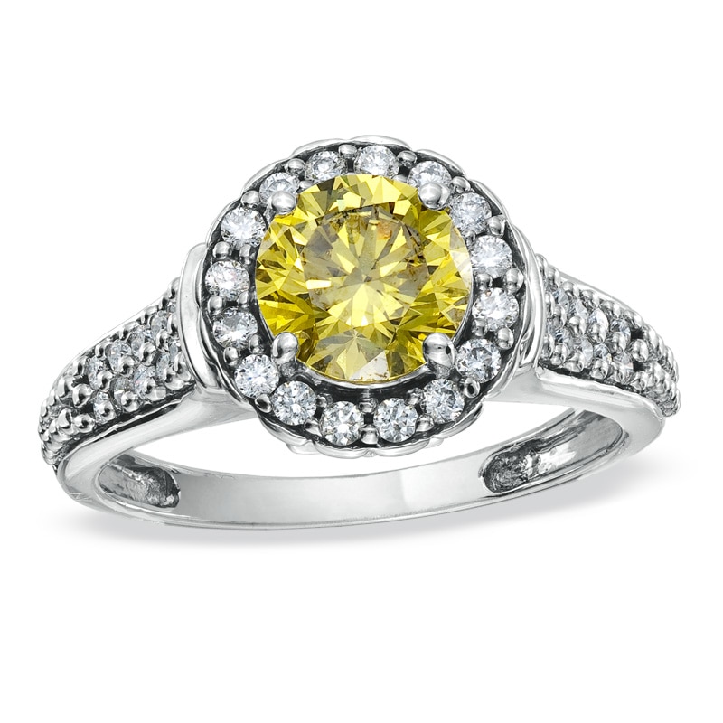 Main Image 1 of Previously Owned - 1-1/4 CT. T.W. Enhanced Yellow and White Diamond Framed Ring in 14K White Gold