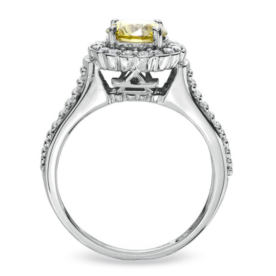 Previously Owned - 1-1/4 CT. T.w. Enhanced Yellow and White Diamond Framed Ring in 14K White Gold