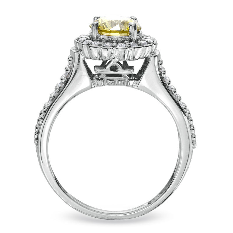 Main Image 2 of Previously Owned - 1-1/4 CT. T.W. Enhanced Yellow and White Diamond Framed Ring in 14K White Gold