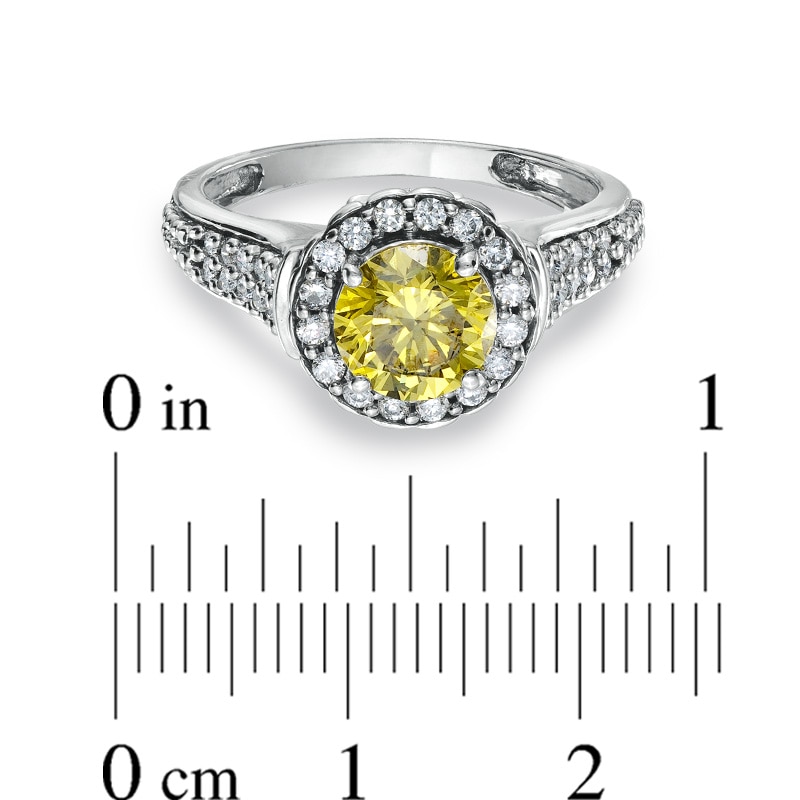 Main Image 3 of Previously Owned - 1-1/4 CT. T.W. Enhanced Yellow and White Diamond Framed Ring in 14K White Gold